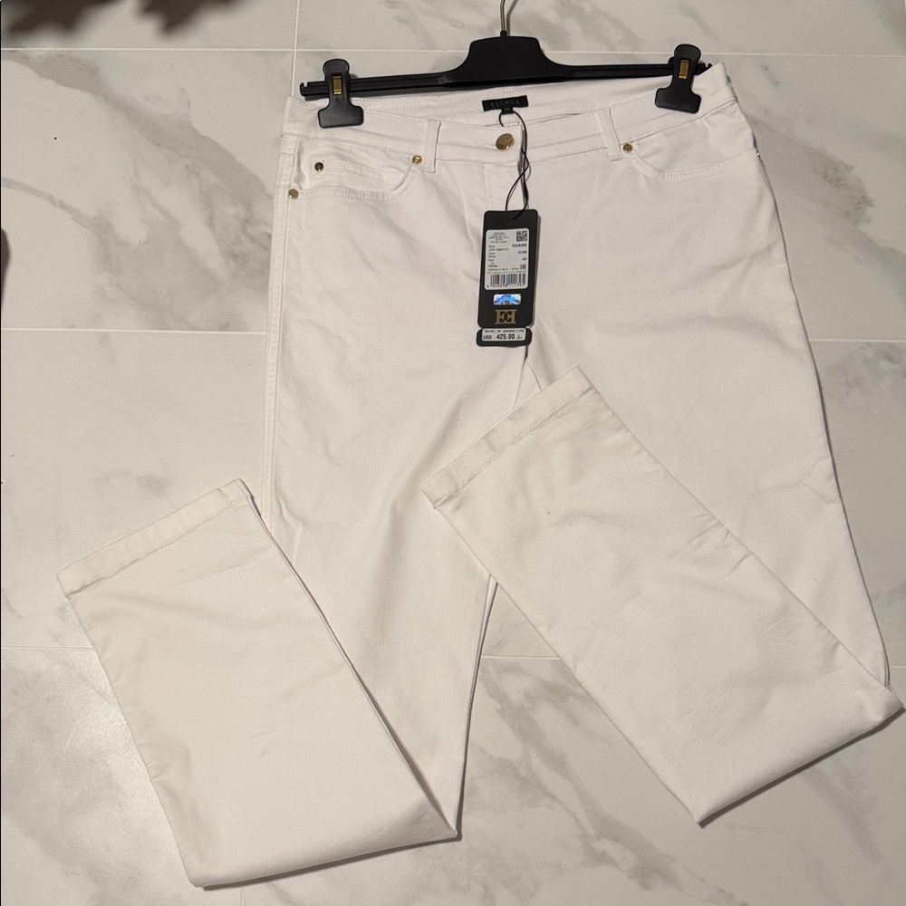 Escada White Jeans with Gold Button